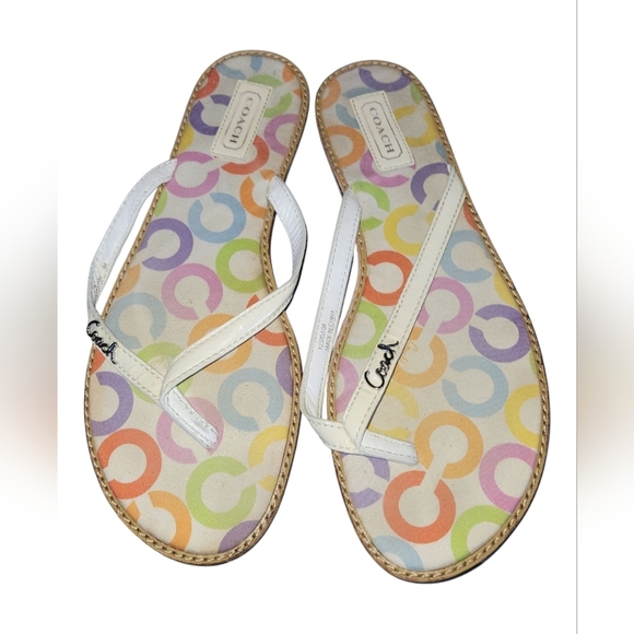 Coach Devlynn Women's Thong Flip Flop Multicolor Patterned Sandals Sz 8 - Picture 7 of 7